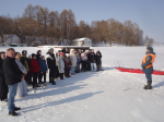 Учебная тренировка по спасению человека, провалившегося под лед, оказание первой помощи и транспортировка пострадавшего