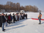 Учебная тренировка по спасению человека, провалившегося под лед, оказание первой помощи и транспортировка пострадавшего.